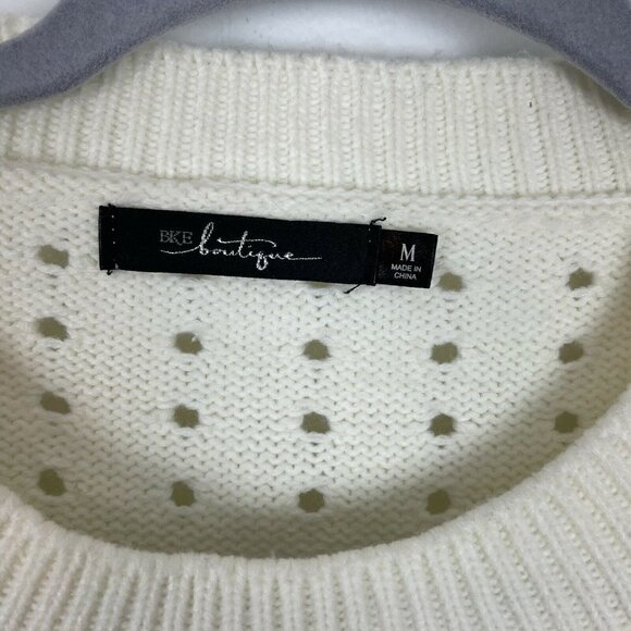 BKE Botique Buckle Ivory Sweater Pearl Open Knit Size Medium - Picture 3 of 8